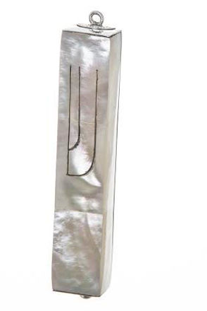 Picture of #HR-B040-M Mother of Pearl and Sterling Silver Mezuzah Case