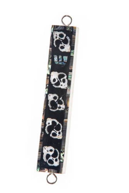 Picture of 093L Inlaid Shell and Teak Mezuzah Case Large disc