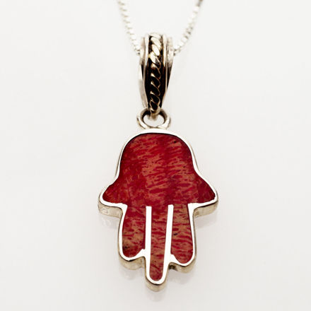 Picture of #B538-C Red Coral and Sterling Silver Mini Hamsa