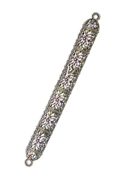 Picture of #4937 Jeweled Silver Flower Mezuzah case discontinued
