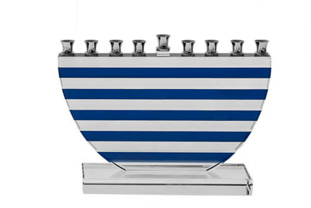 Picture of #167- Blue Stripes Crystal Menorah
