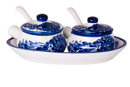 Picture of Ceramic Condiment  set Bowl -Tray blue/white