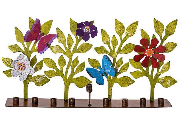 Picture of Metal Butterfly and Flower Menorah