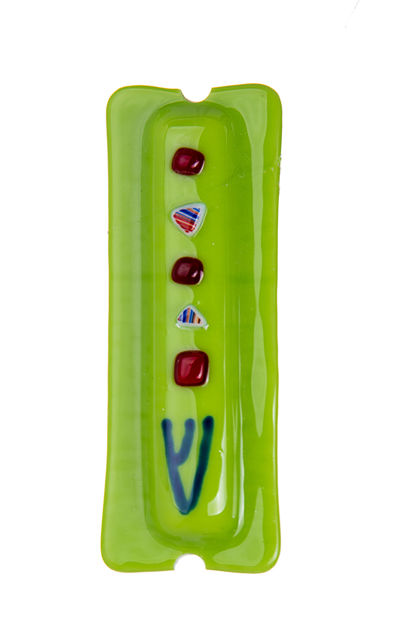 Picture of #C143 Glass lime Green Mezuzah with dots
