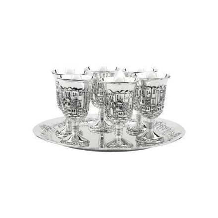 Picture of #935 Liquor Cups Set of 6 With Tray Silver Plated