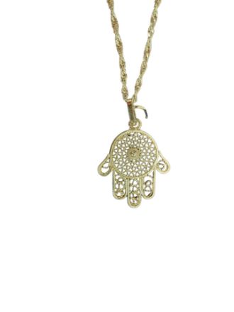 Picture of S482-S Handcrafted Sterling Silver Rotunda Filigree Eye Hamsa on SS 18 inch Chain -