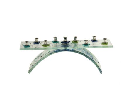Picture of C824 Glass Blue/Green Menorah 