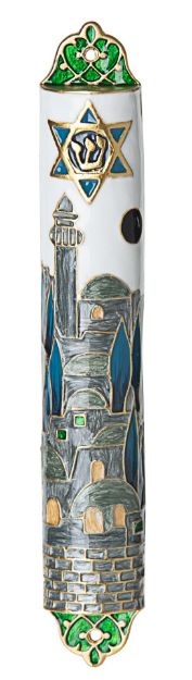 Picture of #041 Enamel Jeweled  Mezuzah case with City of Jerusalem 