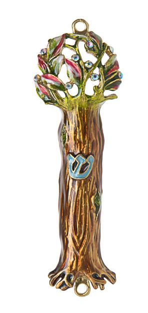 Picture of #048 Tree of Life Enamel Brwon Mezuzah case 