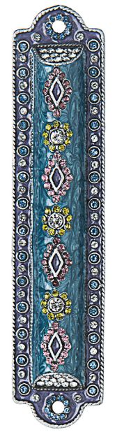 Picture of #055Jeweled  Mezuzah case with  Multi colored stones  - 