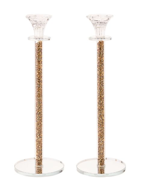 Picture of #1632-1G Candlestick Crystal and gold Crushed Stones  